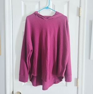 Pink Magenta Hooded Long Sleeve Plus Size Top XXL